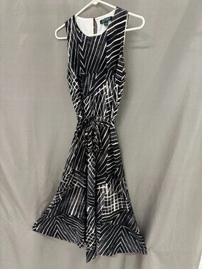 Ralph Lauren Women's Black & White Print Sleeveless Dress